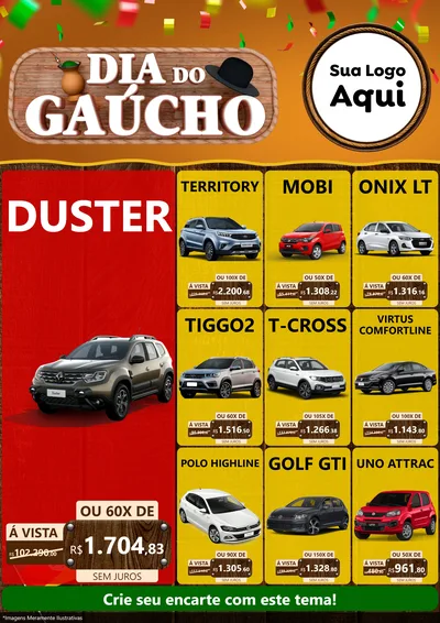 Modelo de Encarte para Encarte A4 Vertical com o tema Dia do Gaúcho para Concessionaria de Carros