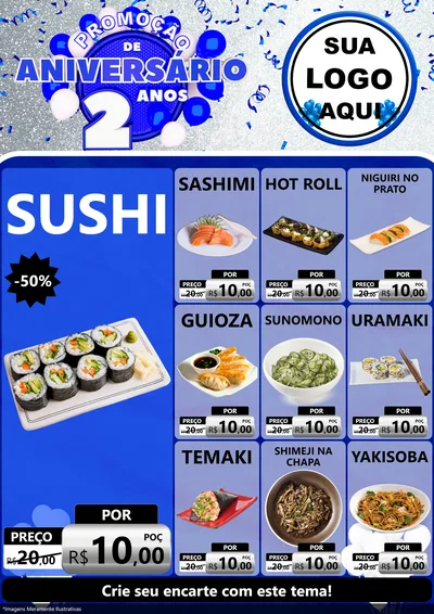 Modelo de Encarte para Encarte A4 Vertical com o tema Promoção de Aniversário - 2 Anos para Comida japonesa