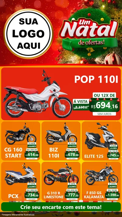 Modelo de Rede Social para Stories com o tema Um Natal de Ofertas para Concessionaria de Motos