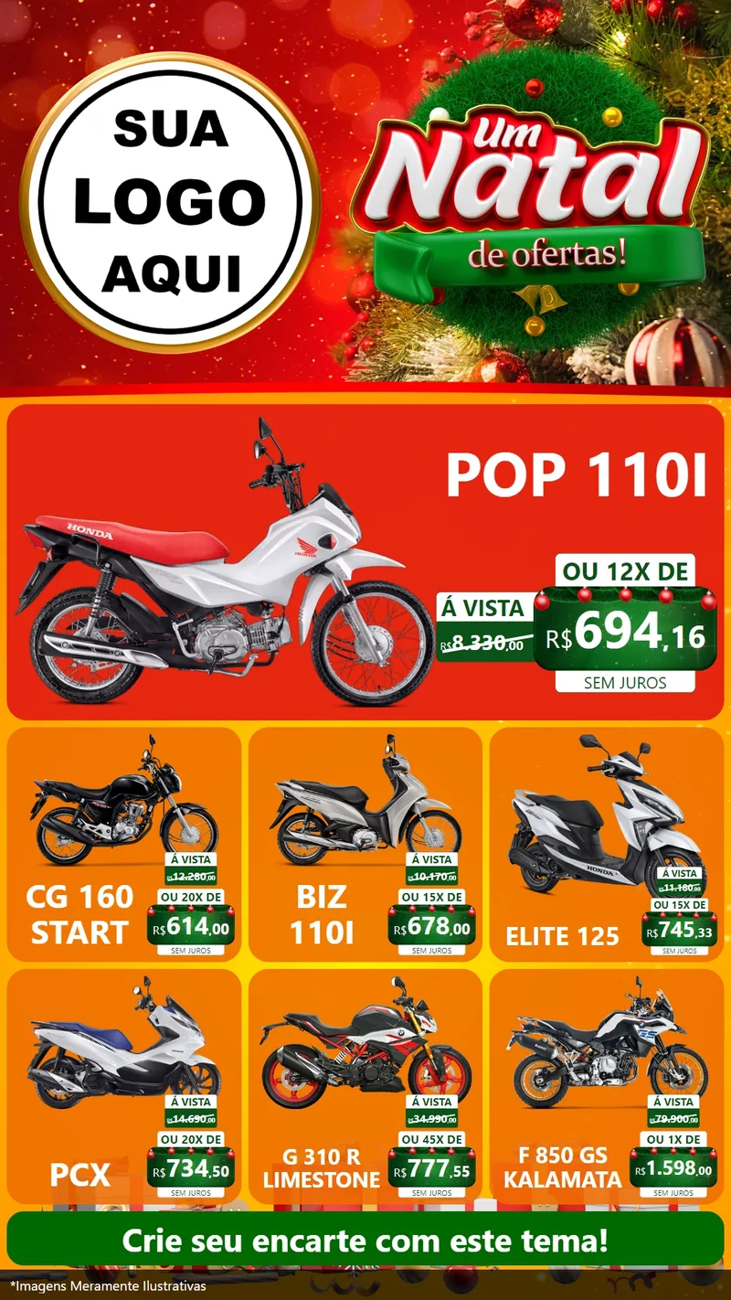 Modelo de Rede Social para Stories com o tema Um Natal de Ofertas para Concessionaria de Motos