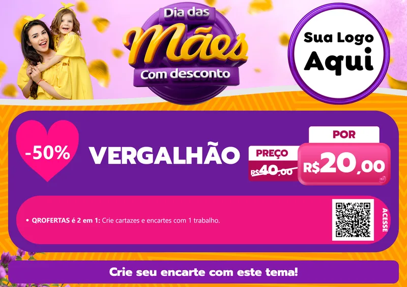 Modelo de Cartaz para Cartaz A4 Horizontal com o tema Dia das Mães com Desconto para Ferragens