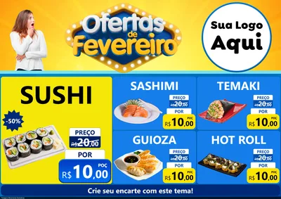 Modelo de Encarte para Encarte A4 Horizontal com o tema Ofertas de Fevereiro para Comida japonesa