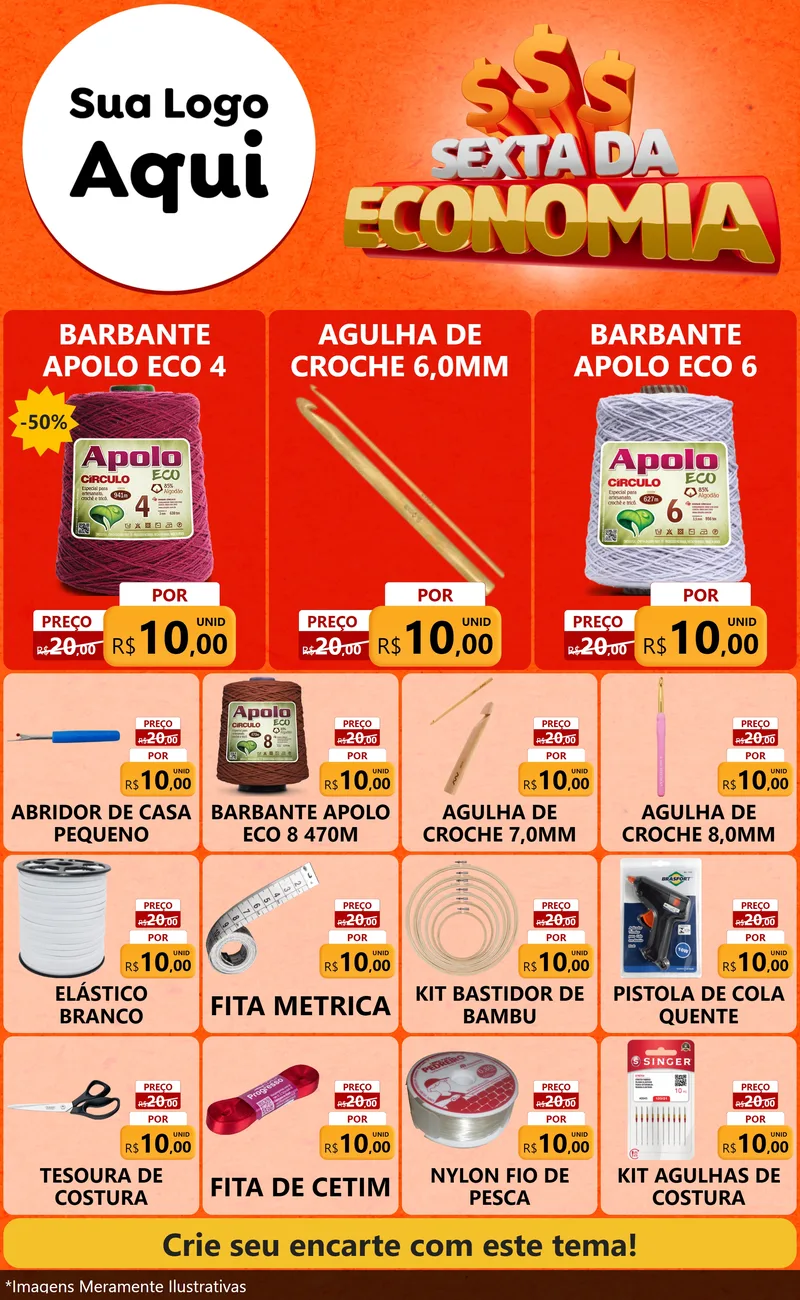 Modelo de Encarte para Encarte Grande com o tema Sexta da Economia para Armarinho e Aviamentos