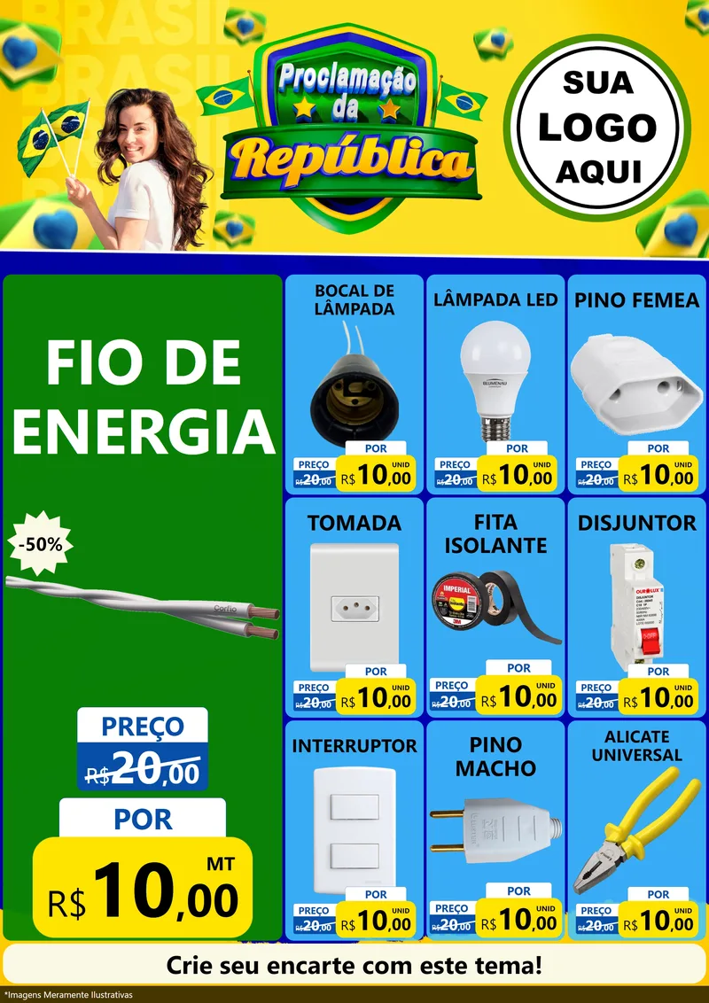 Modelo de Encarte para Encarte A4 Vertical com o tema Proclamação da República para Materiais Elétricos