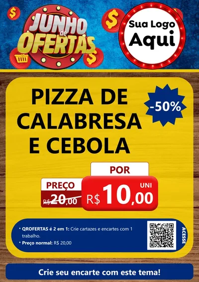 Modelo de Cartaz para Cartaz A4 Vertical com o tema Junho de Ofertas para Pizzaria