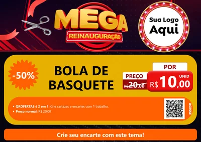 Modelo de Cartaz para Cartaz A4 Horizontal com o tema Mega Reinauguração para Artigos Esportivos