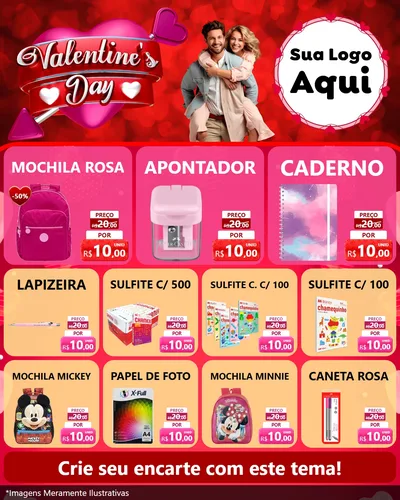 Modelo de Rede Social para Feed Instagram com o tema Valentine's Day para Papelaria