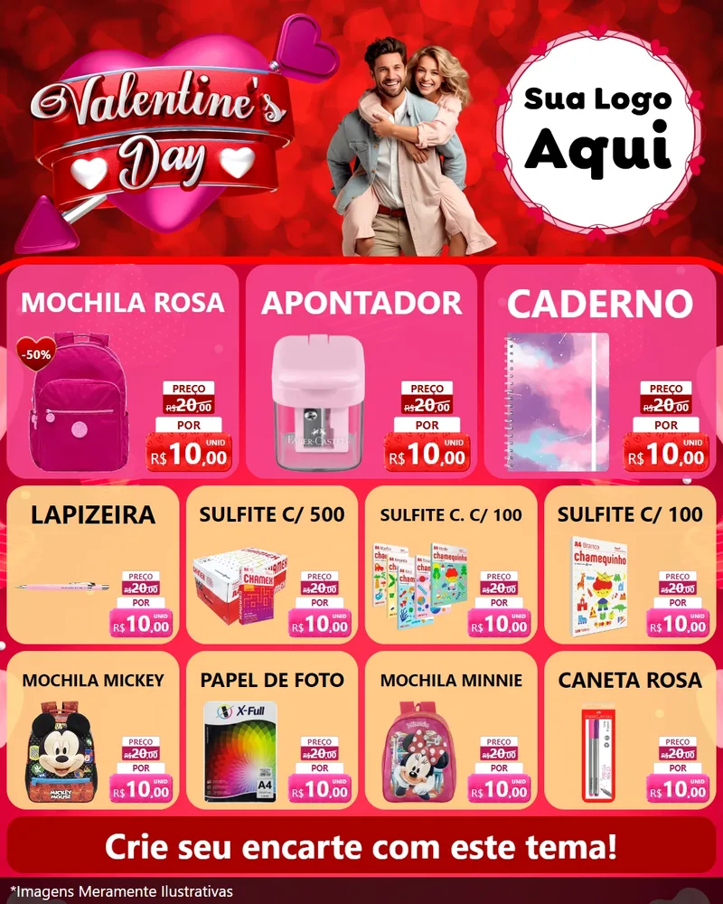 Modelo de Rede Social para Feed Instagram com o tema Valentine's Day para Papelaria
