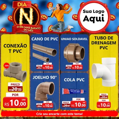 Modelo de Rede Social para Feed Facebook com o tema Dia N - O Dia Mais Barato Do Mês para Tubos e conexões