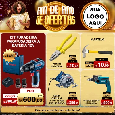 Modelo de Rede Social para Feed Facebook com o tema Fim de Ano de Ofertas para Maquinas e Ferramentas