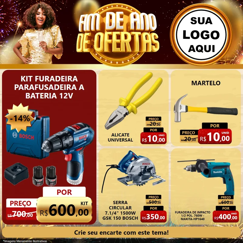 Modelo de Rede Social para Feed Facebook com o tema Fim de Ano de Ofertas para Maquinas e Ferramentas