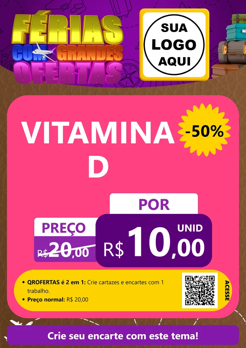 Modelo de Cartaz para Cartaz A4 Vertical com o tema Férias com Grandes Ofertas para Farmácia