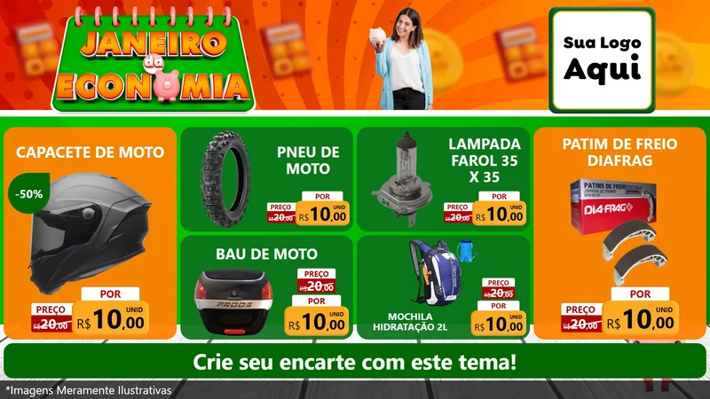 Modelo de TV para TV Horizontal com o tema Janeiro da Economia para Moto peças