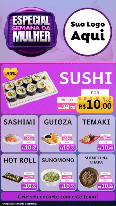 Modelo de Rede Social para Stories com o tema Especial Semana da Mulher para Comida japonesa