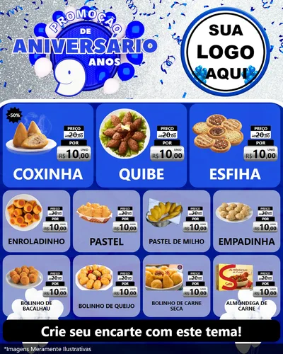 Modelo de Rede Social para Feed Instagram com o tema Promoção de Aniversário - 9 Anos para Salgadaria