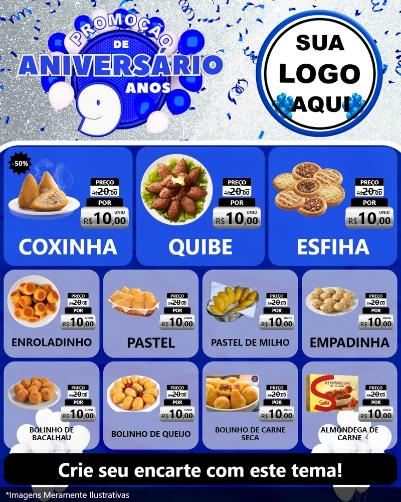 Modelo de Rede Social para Feed Instagram com o tema Promoção de Aniversário - 9 Anos para Salgadaria