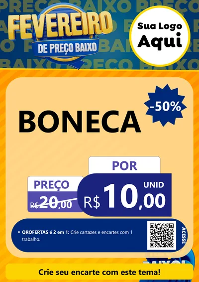 Modelo de Cartaz para Cartaz A4 Vertical com o tema Fevereiro de Preço Baixo para Brinquedos