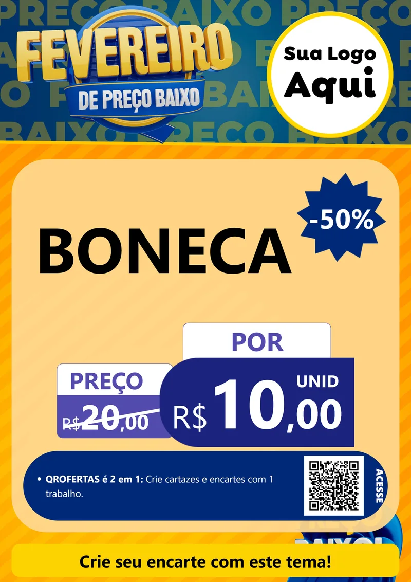 Modelo de Cartaz para Cartaz A4 Vertical com o tema Fevereiro de Preço Baixo para Brinquedos