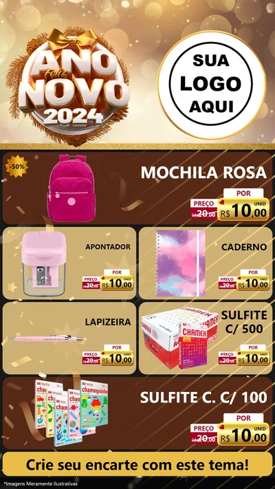 Modelo de TV para TV Vertical com o tema Feliz Ano Novo 2027 para Papelaria