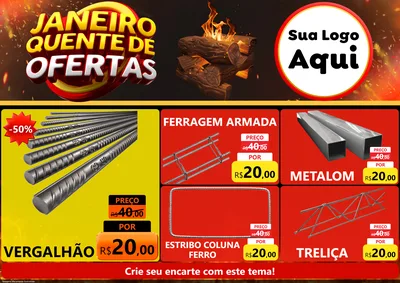 Modelo de Encarte para Encarte A4 Horizontal com o tema Janeiro Quente de Ofertas para Ferragens