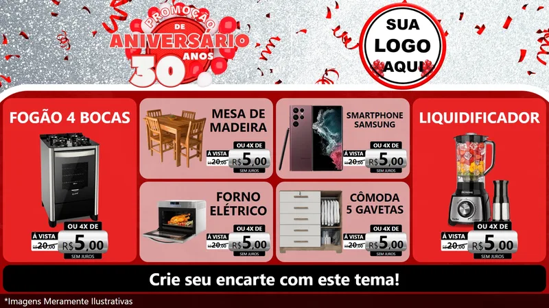Modelo de TV para TV Horizontal com o tema Promoção de Aniversário - 30 Anos para Móveis e Eletro