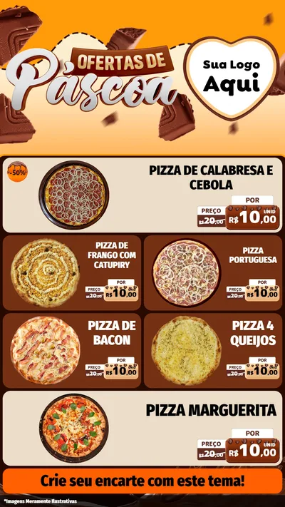 Modelo de TV para TV Vertical com o tema Ofertas de Páscoa para Pizzaria