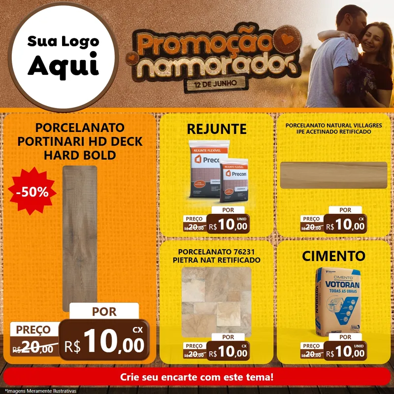 Modelo de Rede Social para Feed Facebook com o tema Promoção Namorados para Pisos e revestimentos