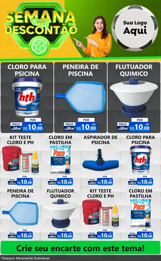 Modelo de Encarte para Encarte Grande com o tema Semana de Descontão - Copa para Produtos para Piscina