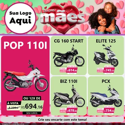 Modelo de Rede Social para Feed Facebook com o tema Dia das Mães para Concessionaria de Motos