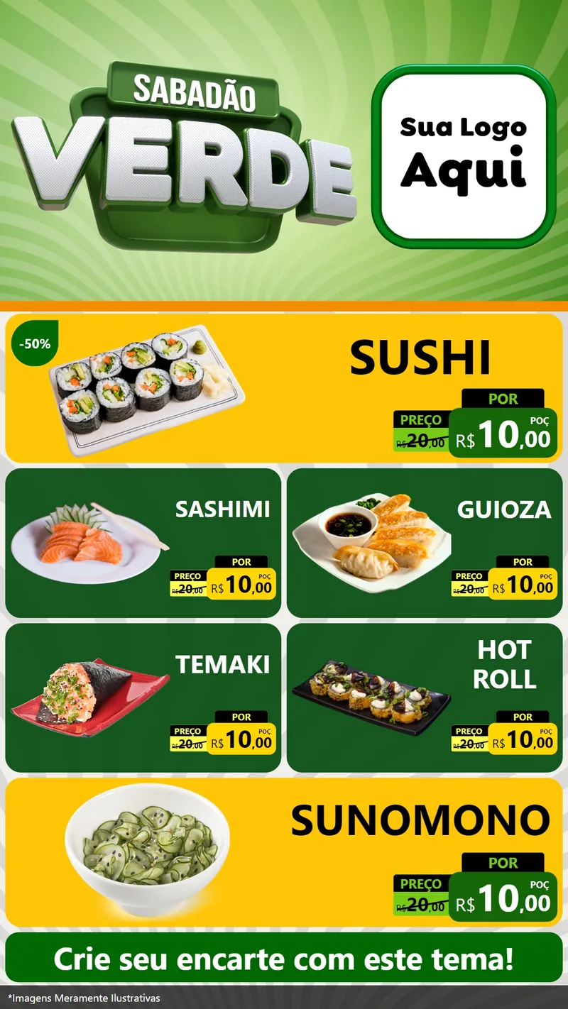 Modelo de TV para TV Vertical com o tema Sabadão Verde para Comida japonesa