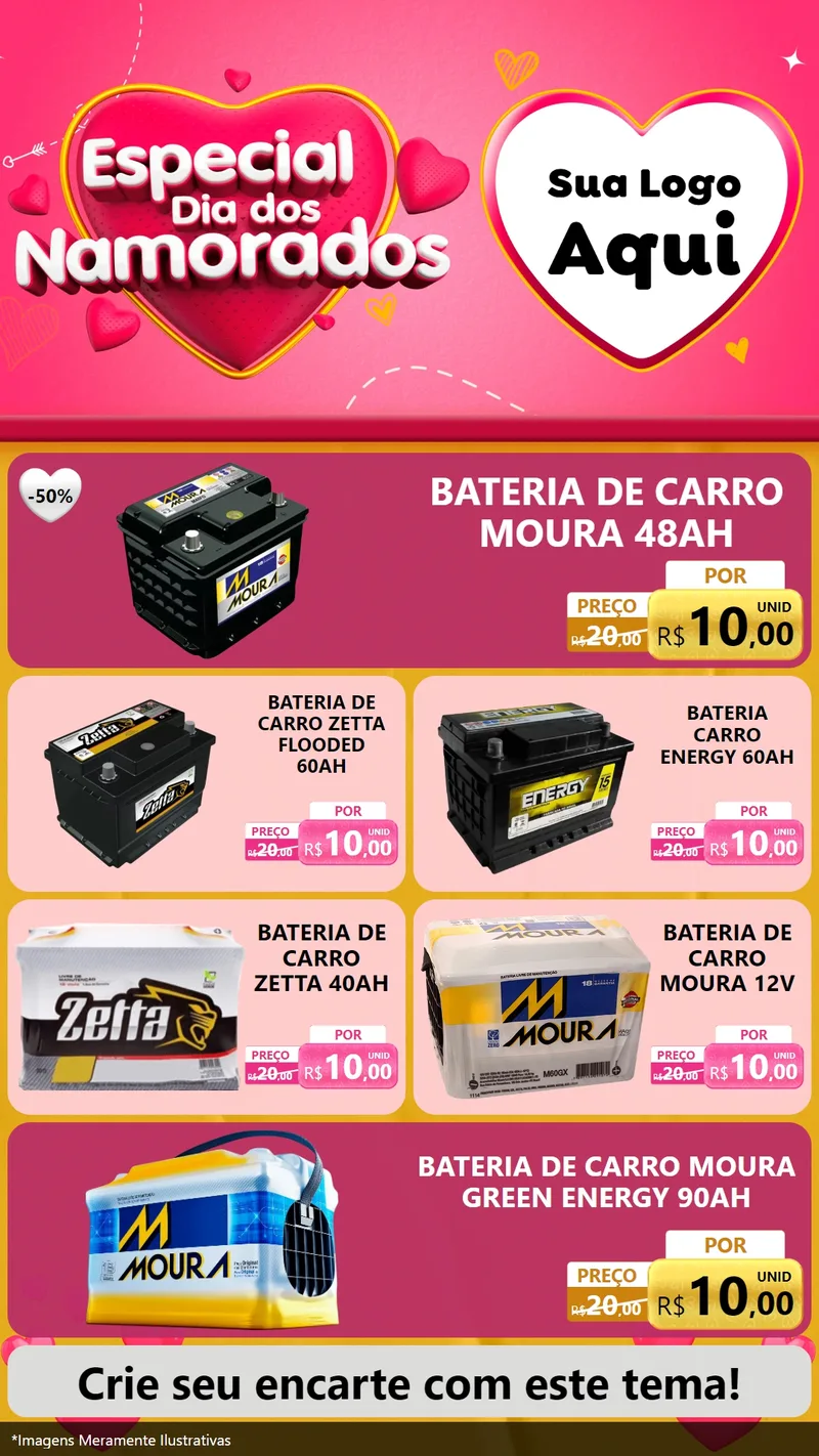 Modelo de TV para TV Vertical com o tema Especial Dia dos Namorados para Baterias Elétricas
