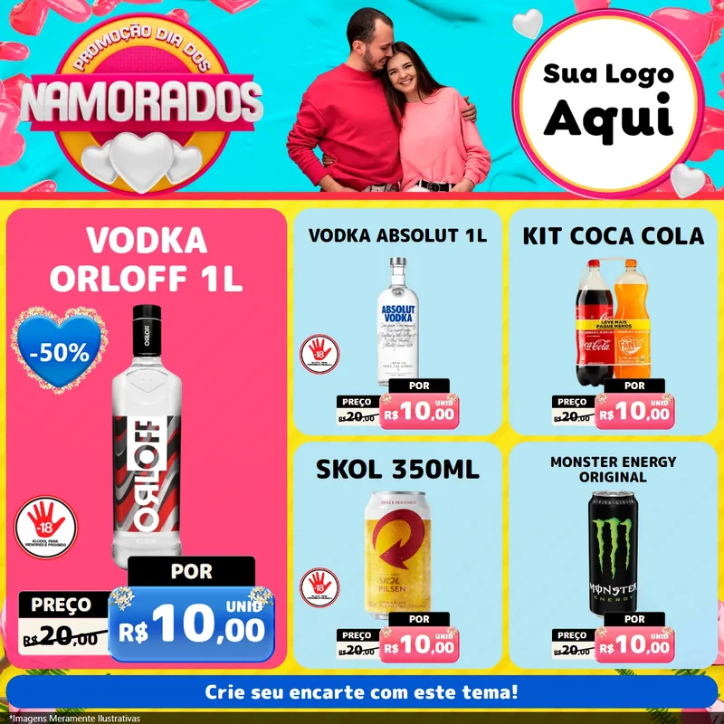 Modelo de Rede Social para Feed Facebook com o tema Promoção Dia dos Namorados para Distribuidora de bebidas