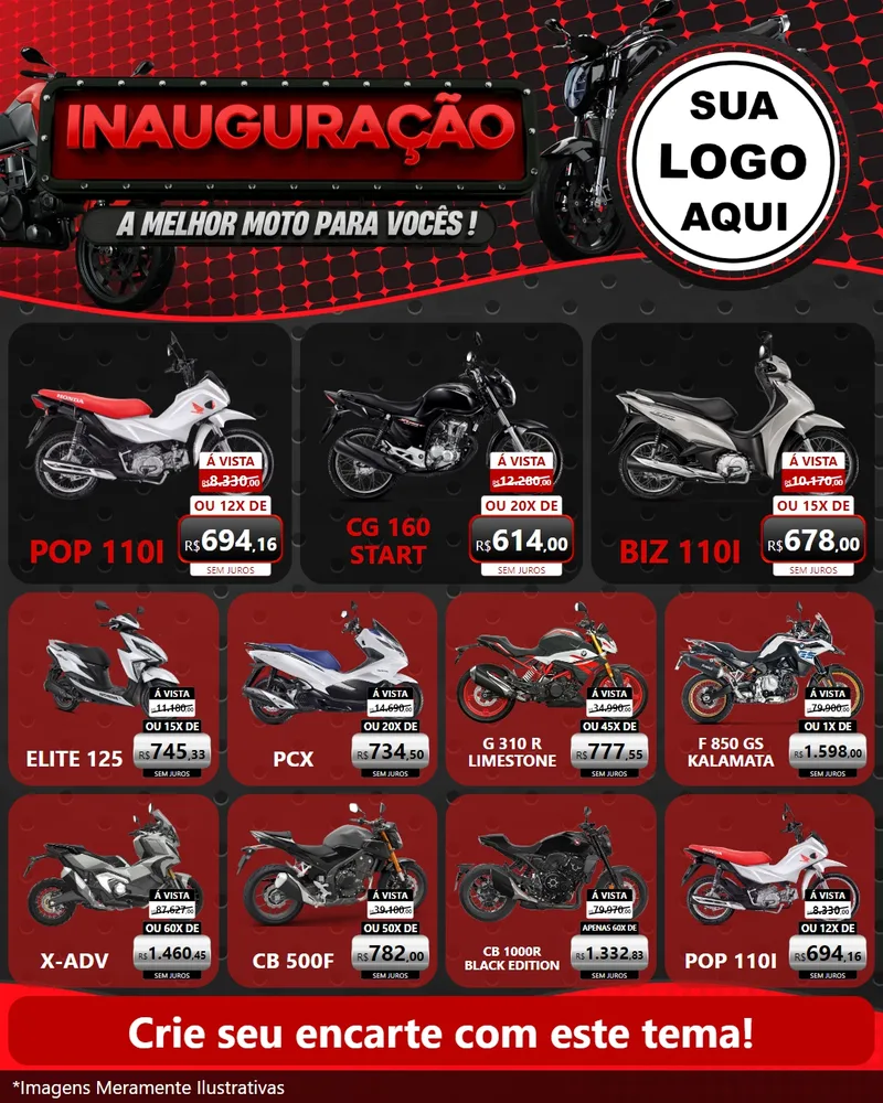 Modelo de Rede Social para Feed Instagram com o tema Inauguração - A Melhor Moto Para Vocês! para Concessionaria de Motos
