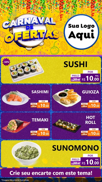 Modelo de TV para TV Vertical com o tema Carnaval de Ofertas para Comida japonesa