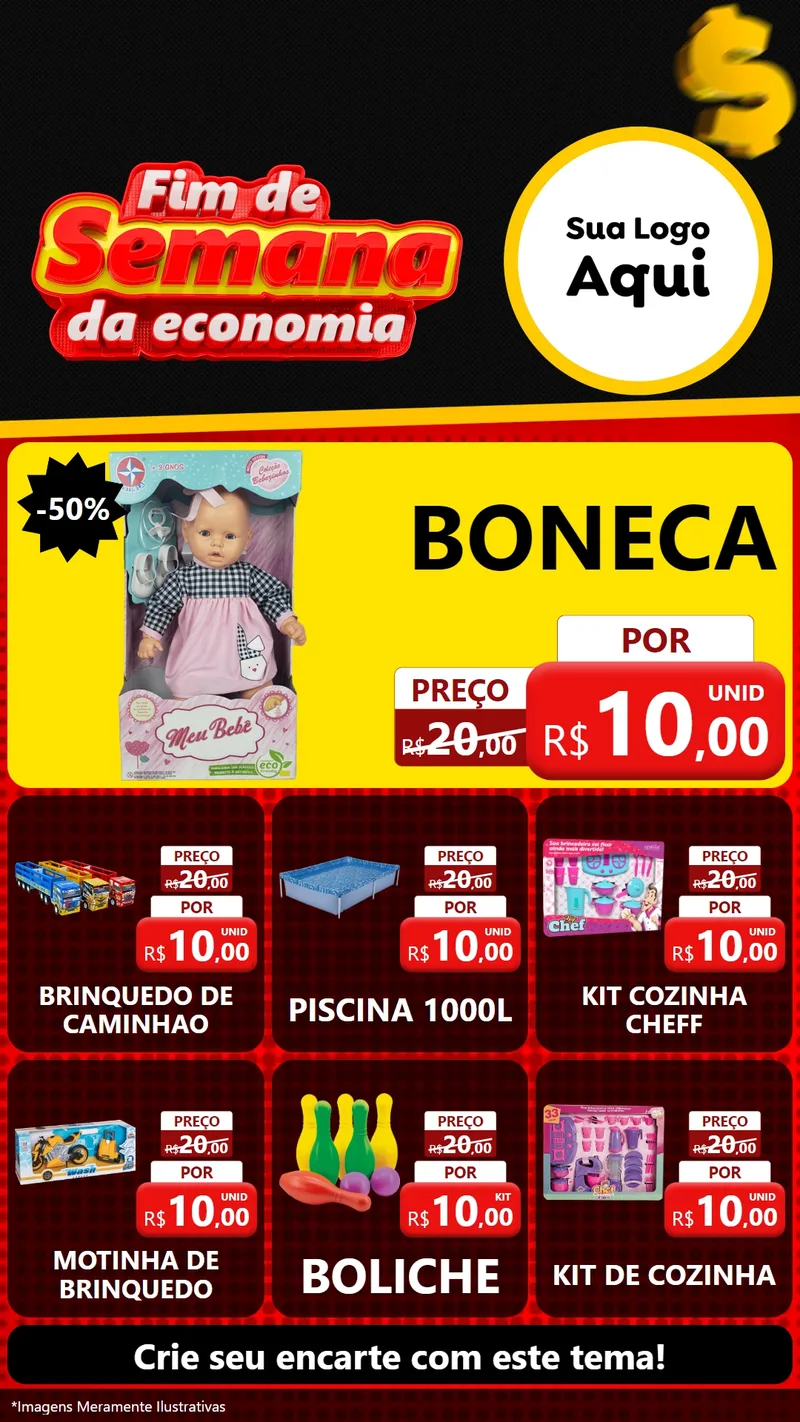 Modelo de Rede Social para Stories com o tema Fim de Semana da Economia para Brinquedos