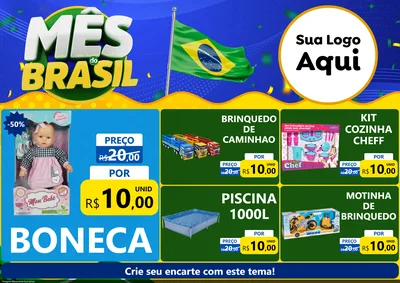 Modelo de Encarte para Encarte A4 Horizontal com o tema Mês do Brasil para Brinquedos