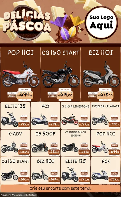 Modelo de Encarte para Encarte Grande com o tema Delícias de Páscoa para Concessionaria de Motos