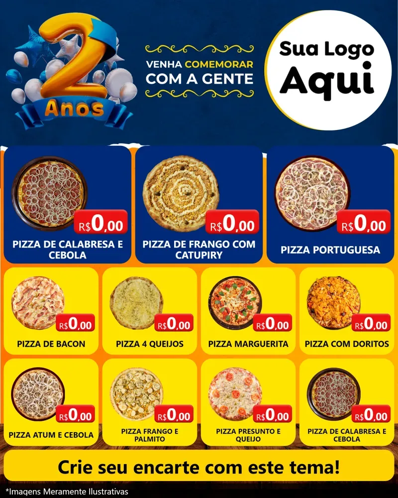 Modelo de Rede Social para Feed Instagram com o tema Aniversário de 2 anos para Pizzaria