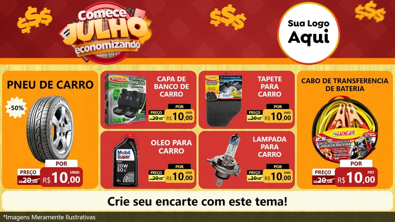 Modelo de TV para TV Horizontal com o tema Comece Julho Economizando para Auto peças
