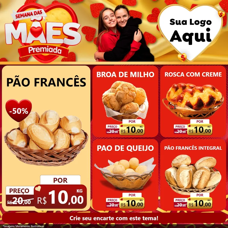 Modelo de Rede Social para Feed Facebook com o tema Semana das Mães Premiada para Padaria