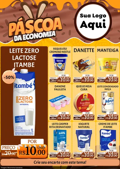 Modelo de Encarte para Encarte A4 Vertical com o tema Páscoa da Economia para Frios e Laticínios