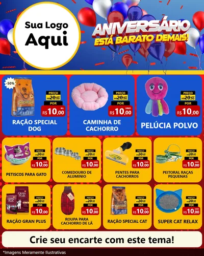 Modelo de Rede Social para Feed Instagram com o tema Aniversário para Pet Shop