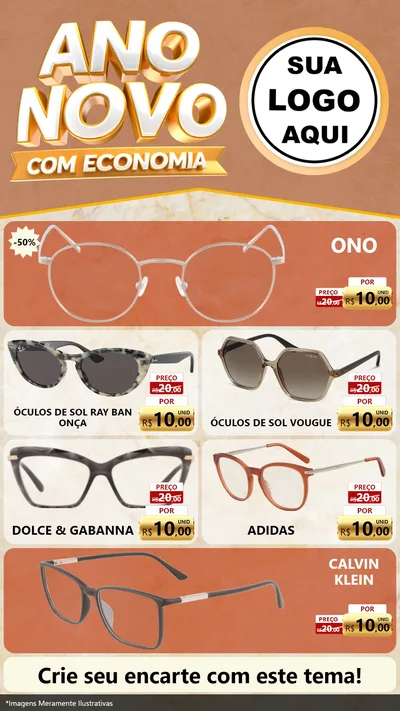 Modelo de TV para TV Vertical com o tema Ano Novo Com Economia para Óticas