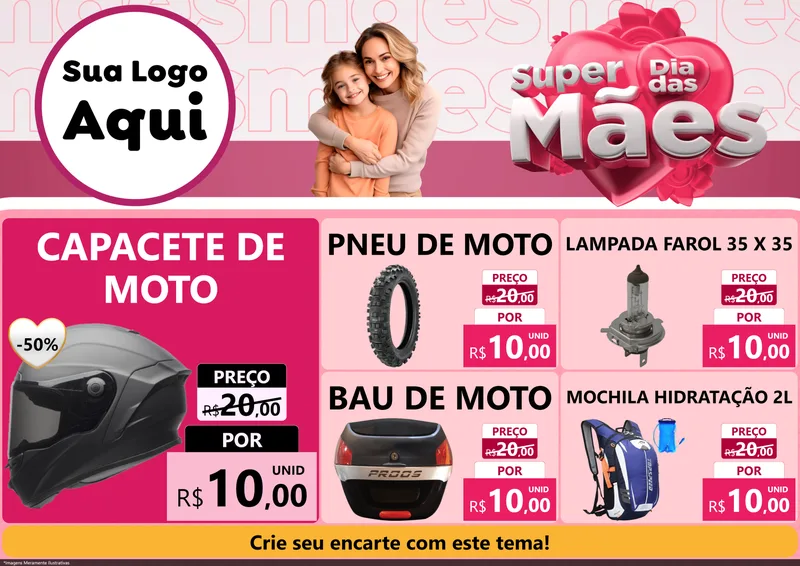 Modelo de Encarte para Encarte A4 Horizontal com o tema Super Dia Das Mães para Moto peças