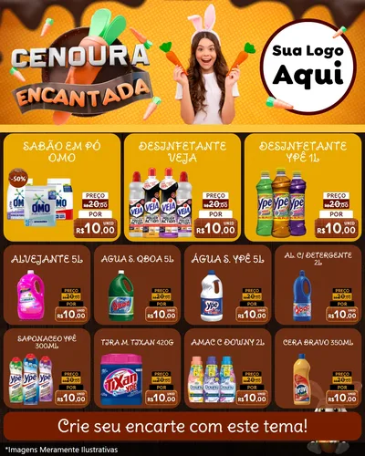 Modelo de Rede Social para Feed Instagram com o tema Cenoura Encantada - Páscoa para Produtos de Limpeza