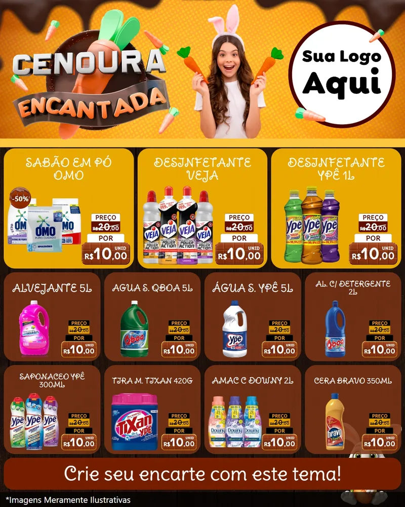 Modelo de Rede Social para Feed Instagram com o tema Cenoura Encantada - Páscoa para Produtos de Limpeza