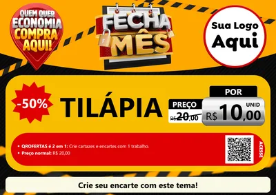 Modelo de Cartaz para Cartaz A4 Horizontal com o tema Fecha Mês para Peixaria