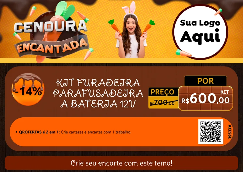 Modelo de Cartaz para Cartaz A4 Horizontal com o tema Cenoura Encantada - Páscoa para Maquinas e Ferramentas