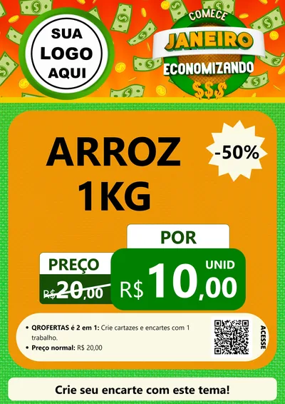 Modelo de Cartaz para Cartaz A4 Vertical com o tema Comece Janeiro Economizando para Supermercado