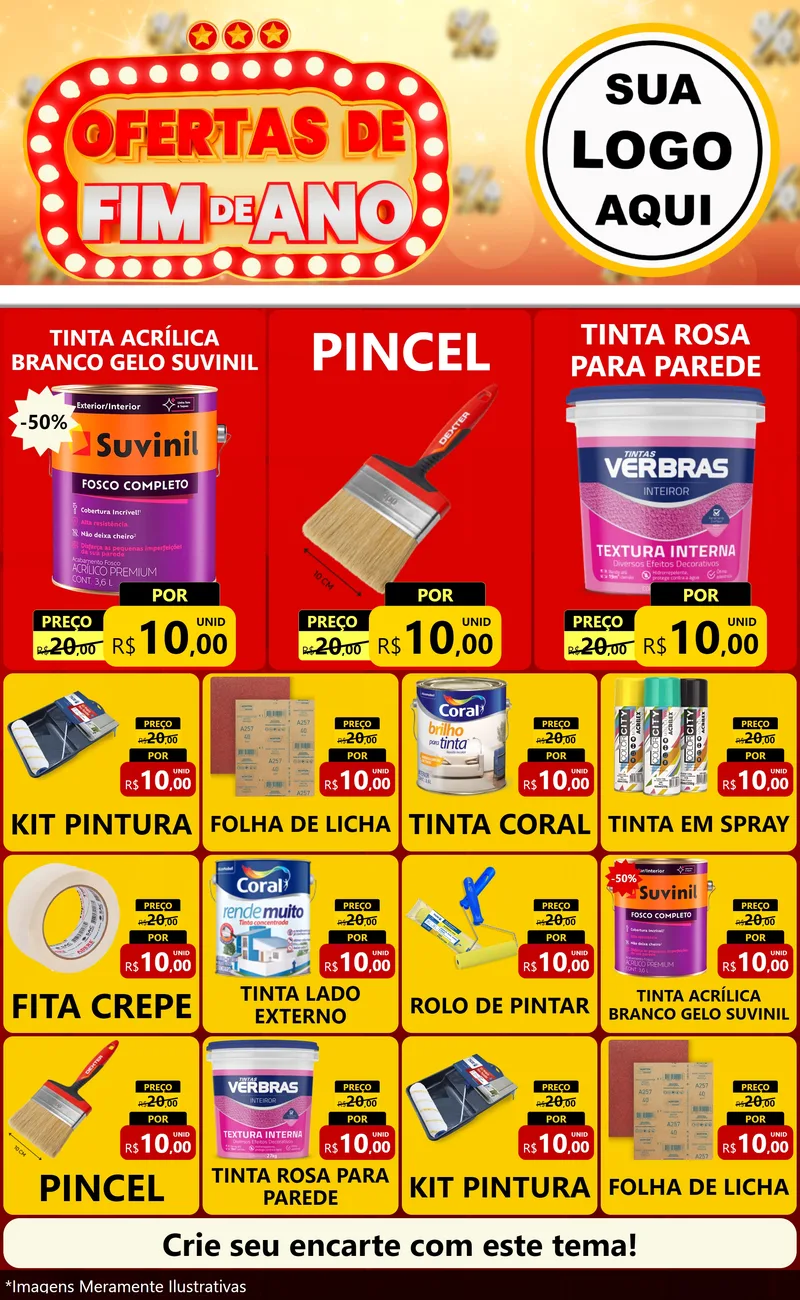 Modelo de Encarte para Encarte Grande com o tema Ofertas de Fim de Ano para Tintas e Ferramentas